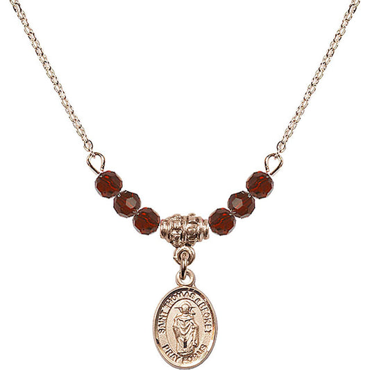 14kt Gold Filled Saint Thomas A Becket Birthstone Necklace with Garnet Beads - 9344