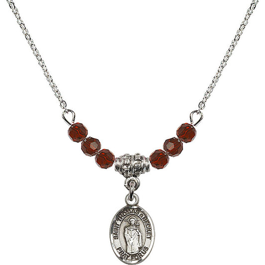 Sterling Silver Saint Thomas A Becket Birthstone Necklace with Garnet Beads - 9344