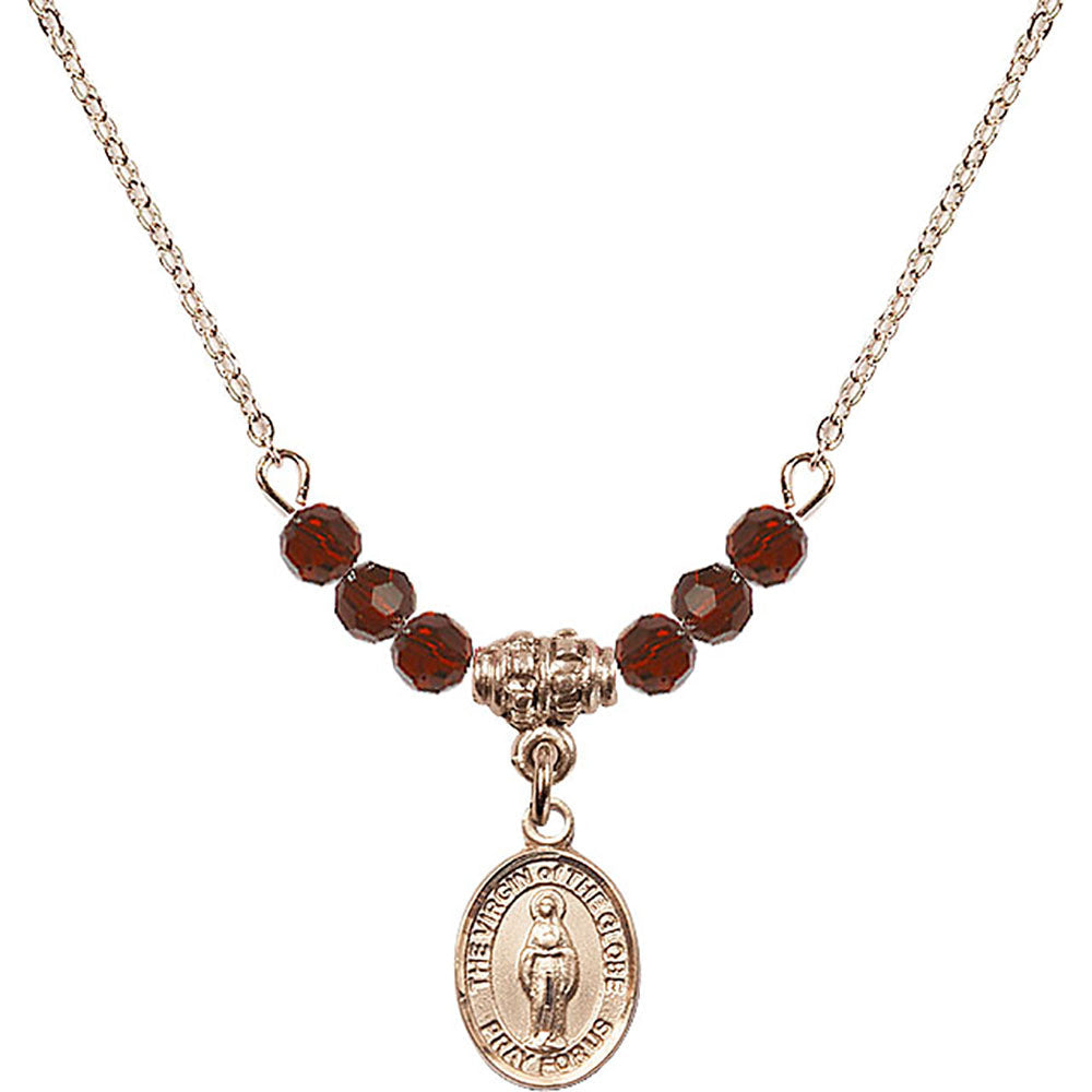 14kt Gold Filled Virgin of the Globe Birthstone Necklace with Garnet Beads - 9345