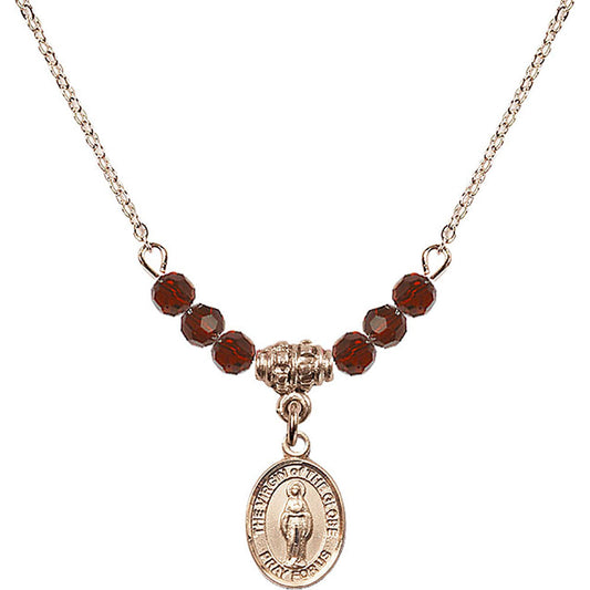 14kt Gold Filled Virgin of the Globe Birthstone Necklace with Garnet Beads - 9345