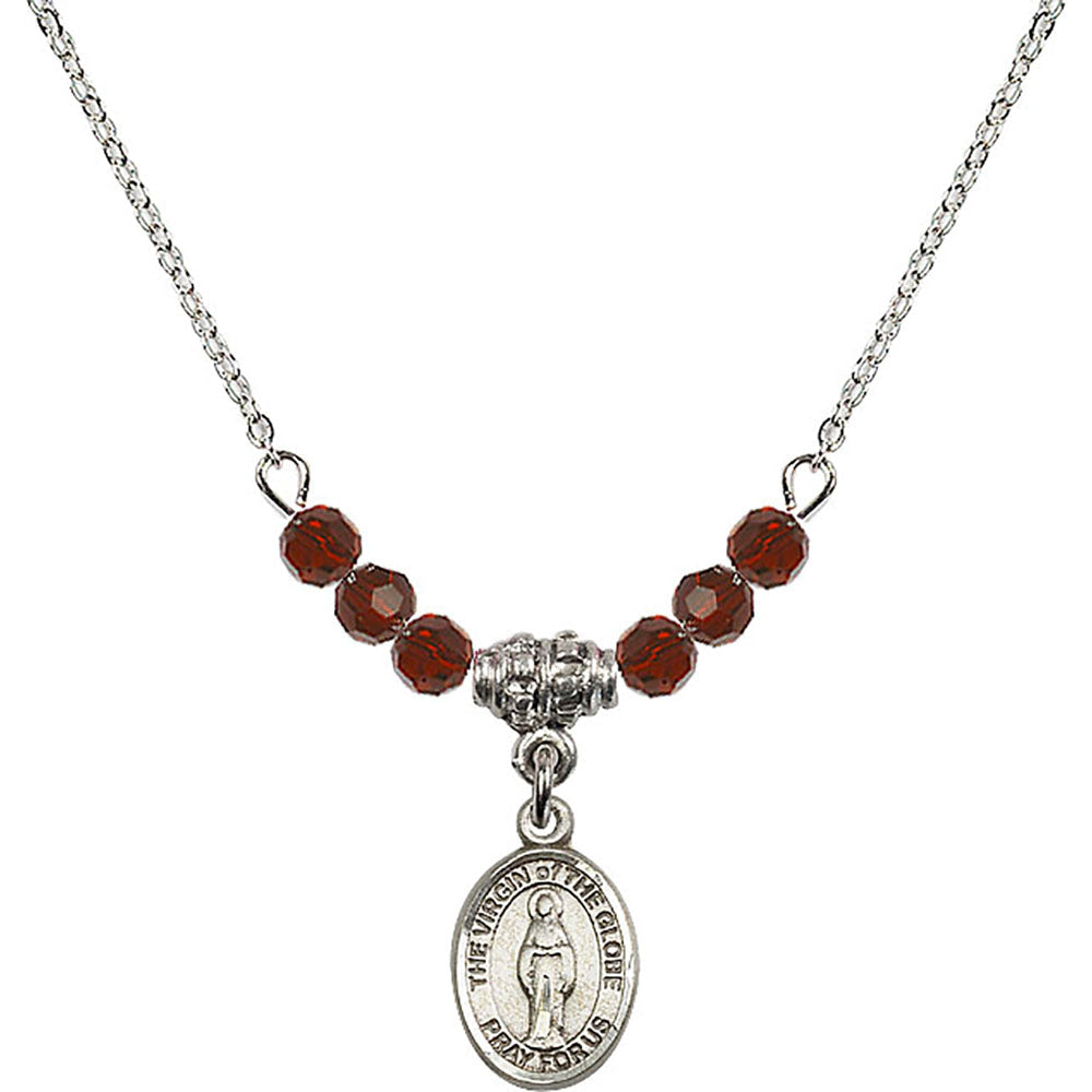 Sterling Silver Virgin of the Globe Birthstone Necklace with Garnet Beads - 9345