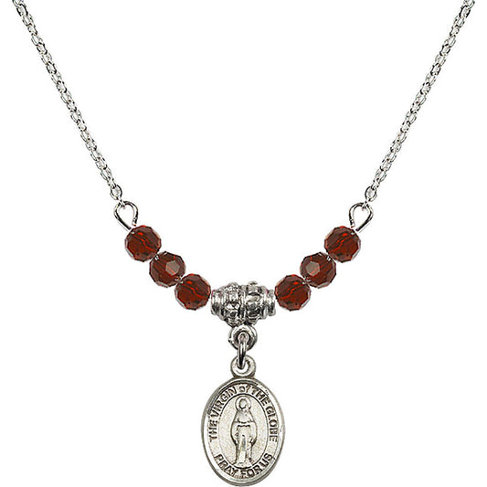 Sterling Silver Virgin of the Globe Birthstone Necklace with Garnet Beads - 9345