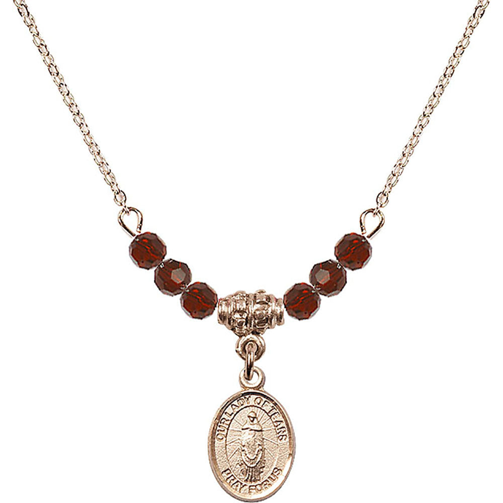 14kt Gold Filled Our Lady of Tears Birthstone Necklace with Garnet Beads - 9346