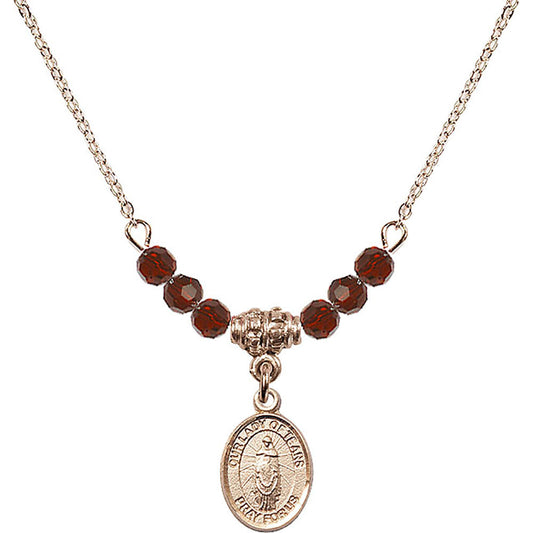 14kt Gold Filled Our Lady of Tears Birthstone Necklace with Garnet Beads - 9346