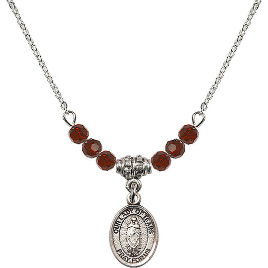 Sterling Silver Our Lady of Tears Birthstone Necklace with Garnet Beads - 9346