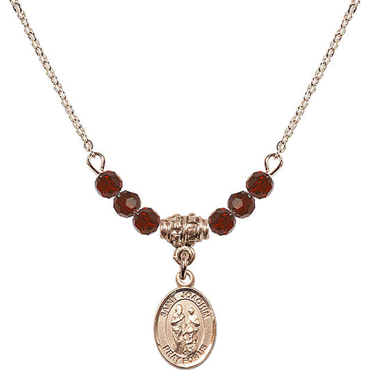 14kt Gold Filled Saint Joachim Birthstone Necklace with Garnet Beads - 9348