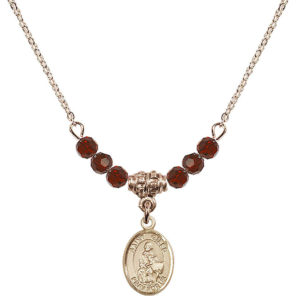 14kt Gold Filled Saint Giles Birthstone Necklace with Garnet Beads - 9349