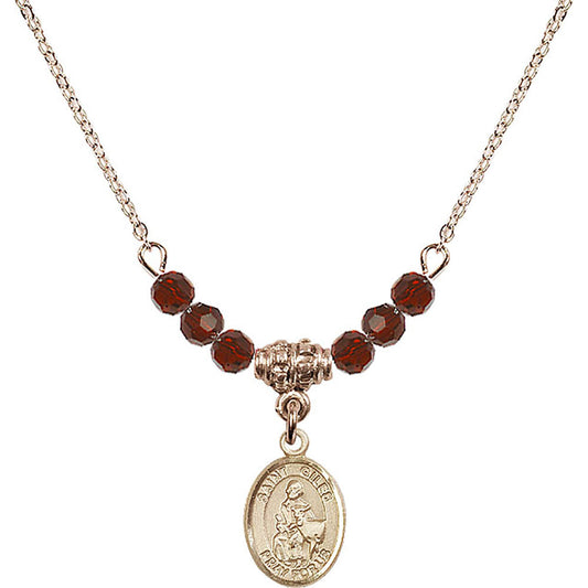 14kt Gold Filled Saint Giles Birthstone Necklace with Garnet Beads - 9349