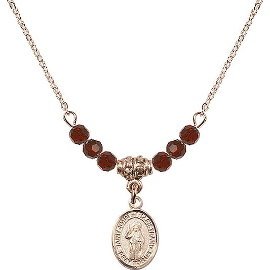 14kt Gold Filled Saint John of Capistrano Birthstone Necklace with Garnet Beads - 9350