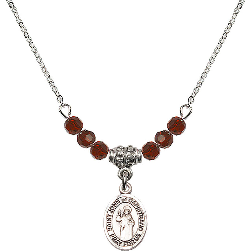 Sterling Silver Saint John of Capistrano Birthstone Necklace with Garnet Beads - 9350