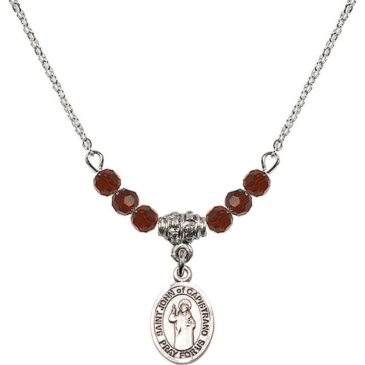 Sterling Silver Saint John of Capistrano Birthstone Necklace with Garnet Beads - 9350