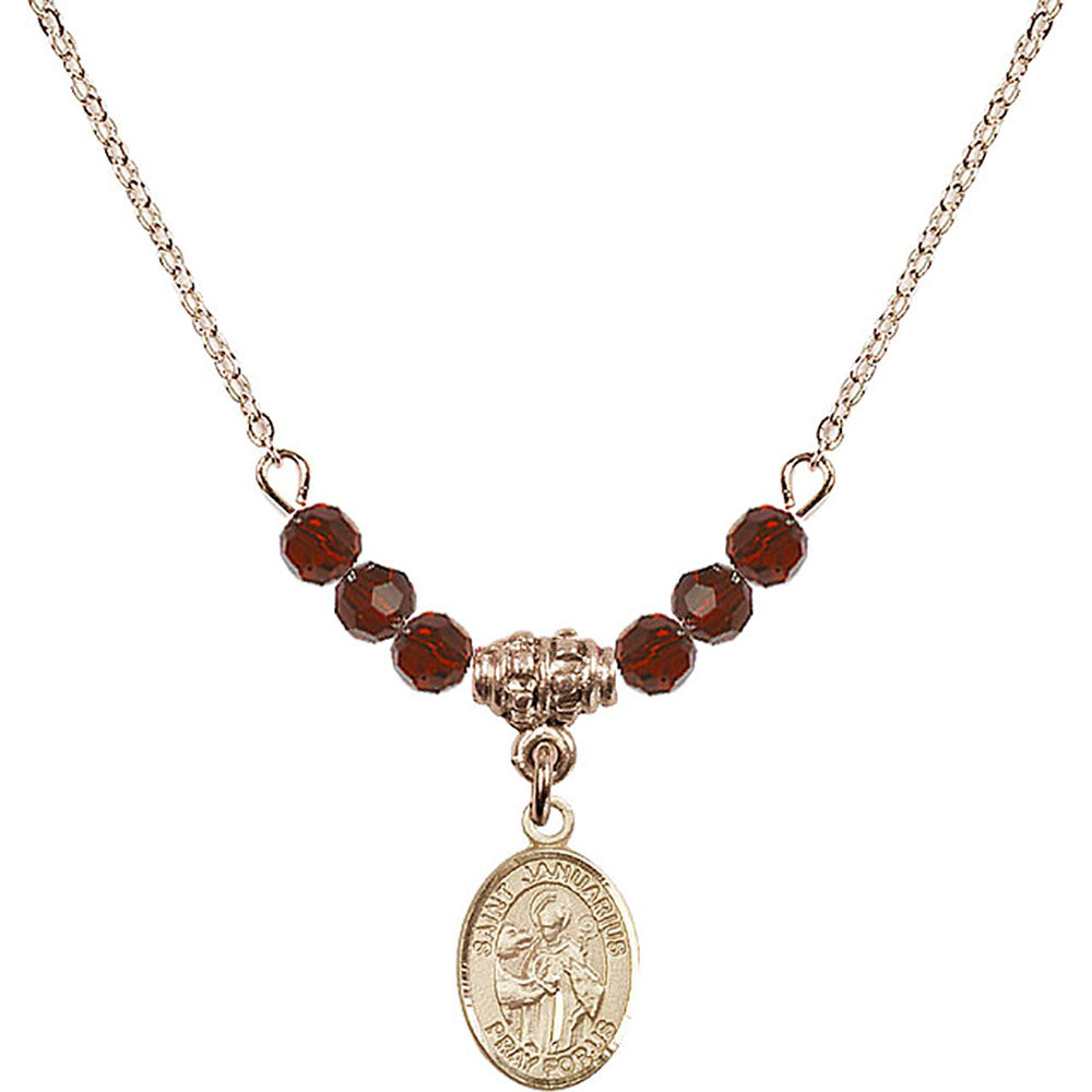 14kt Gold Filled Saint Januarius Birthstone Necklace with Garnet Beads - 9351