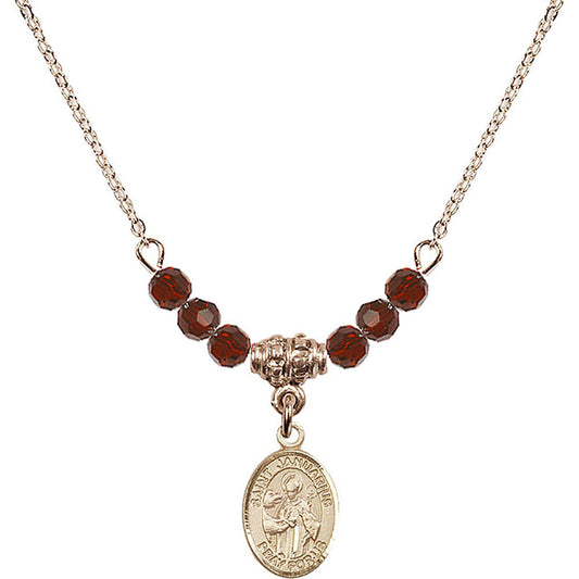 14kt Gold Filled Saint Januarius Birthstone Necklace with Garnet Beads - 9351