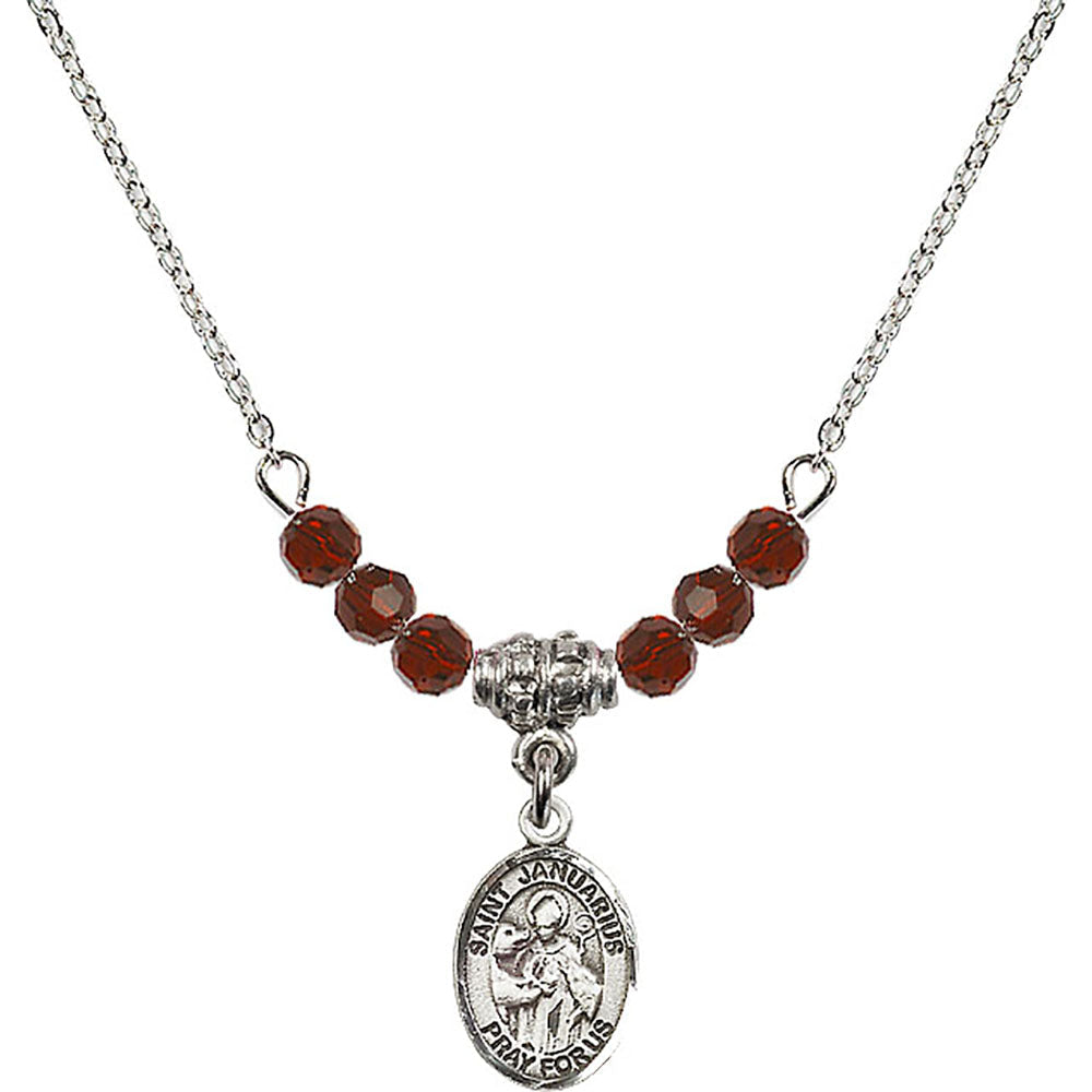 Sterling Silver Saint Januarius Birthstone Necklace with Garnet Beads - 9351