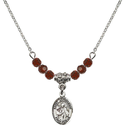Sterling Silver Saint Januarius Birthstone Necklace with Garnet Beads - 9351