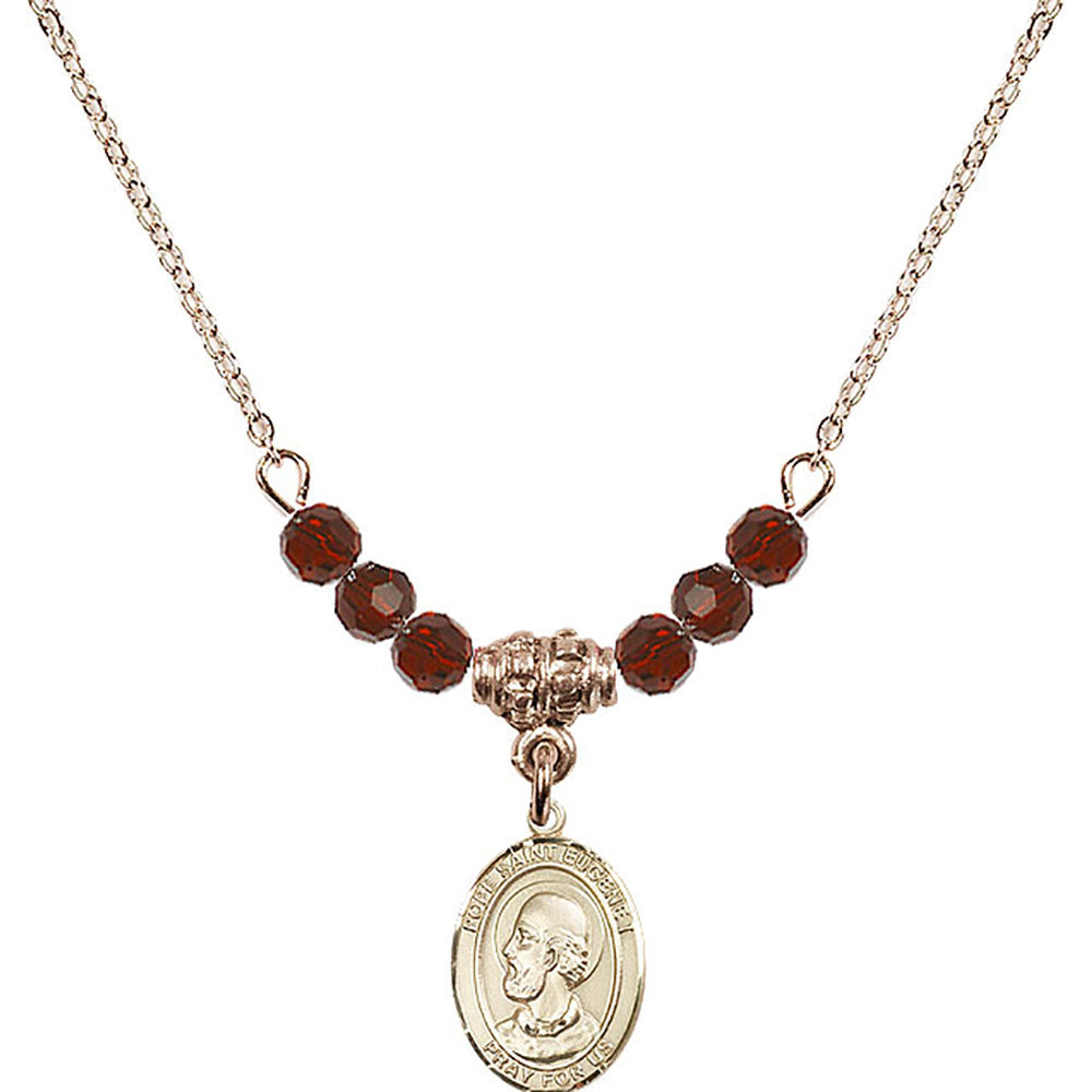 14kt Gold Filled Pope Saint Eugene I Birthstone Necklace with Garnet Beads - 9352