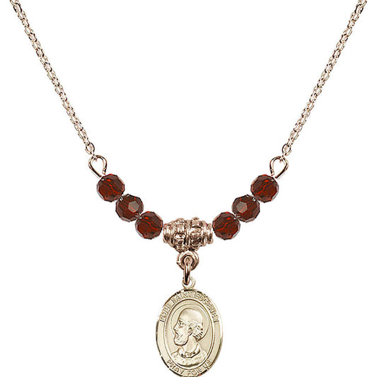 14kt Gold Filled Pope Saint Eugene I Birthstone Necklace with Garnet Beads - 9352