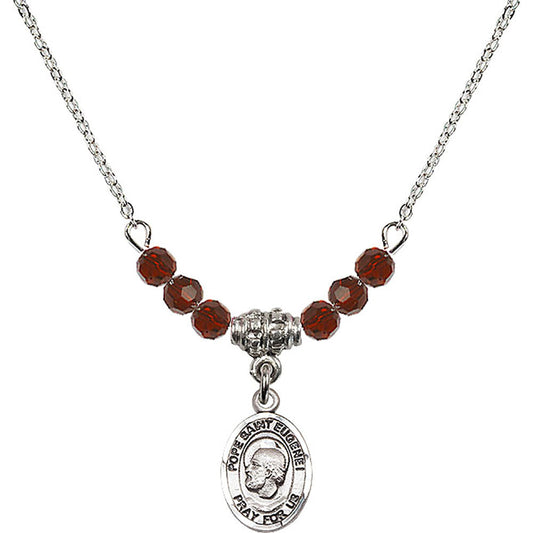 Sterling Silver Pope Saint Eugene I Birthstone Necklace with Garnet Beads - 9352