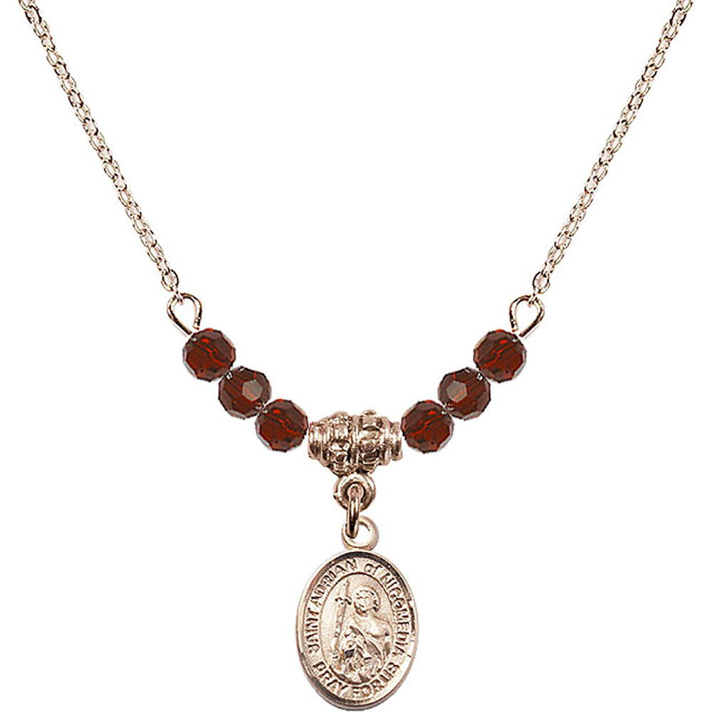 14kt Gold Filled Saint Adrian of Nicomedia Birthstone Necklace with Garnet Beads - 9353