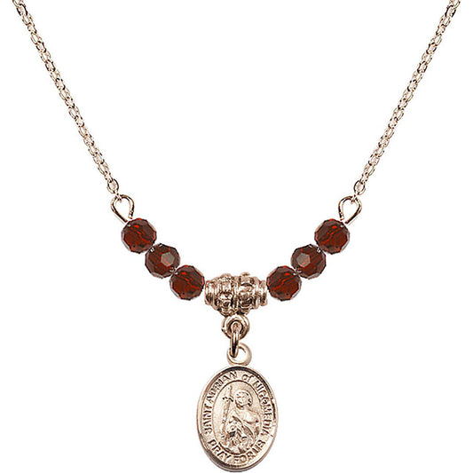 14kt Gold Filled Saint Adrian of Nicomedia Birthstone Necklace with Garnet Beads - 9353