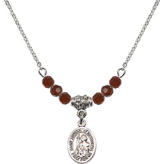 Sterling Silver Saint Adrian of Nicomedia Birthstone Necklace with Garnet Beads - 9353
