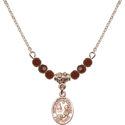 14kt Gold Filled Saint Catherine of Bologna Birthstone Necklace with Garnet Beads - 9354