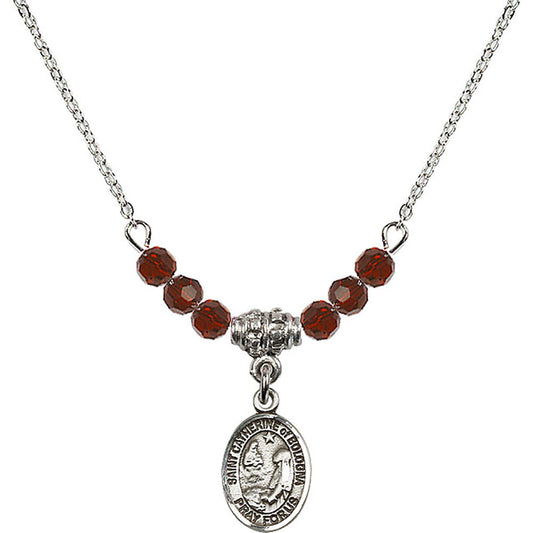 Sterling Silver Saint Catherine of Bologna Birthstone Necklace with Garnet Beads - 9354