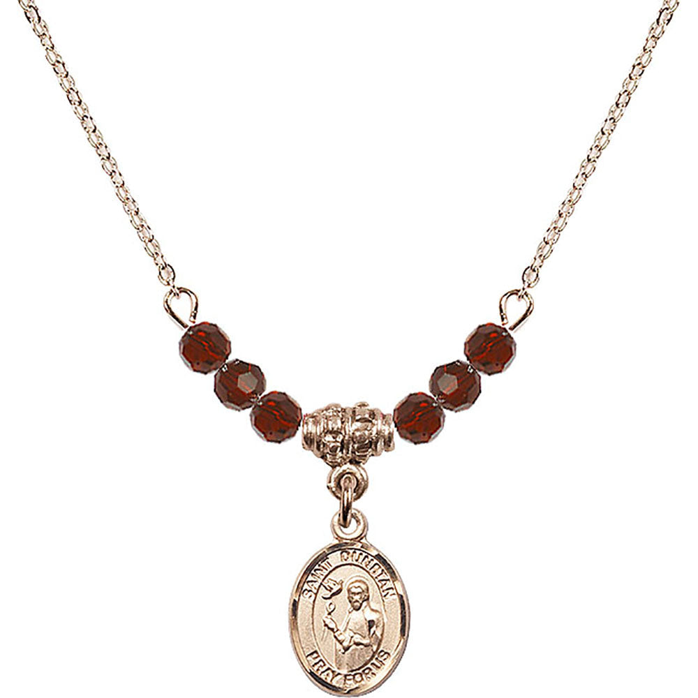14kt Gold Filled Saint Dunstan Birthstone Necklace with Garnet Beads - 9355