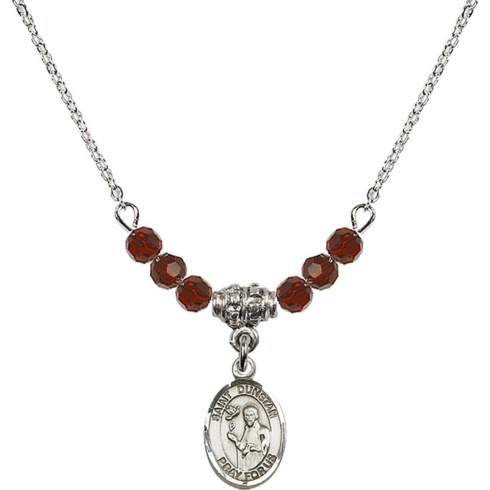 Sterling Silver Saint Dunstan Birthstone Necklace with Garnet Beads - 9355