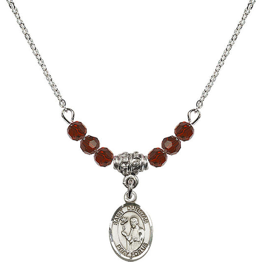 Sterling Silver Saint Dunstan Birthstone Necklace with Garnet Beads - 9355