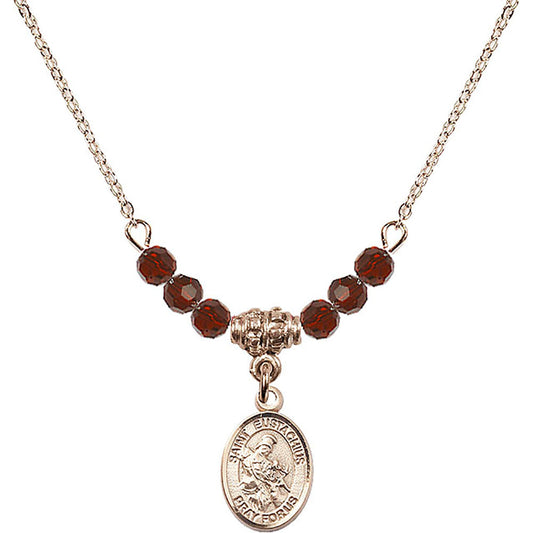 14kt Gold Filled Saint Eustachius Birthstone Necklace with Garnet Beads - 9356