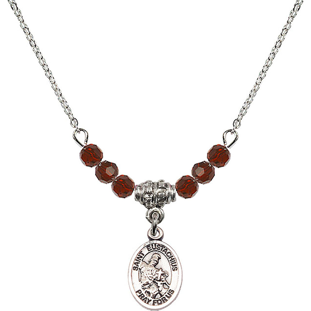 Sterling Silver Saint Eustachius Birthstone Necklace with Garnet Beads - 9356