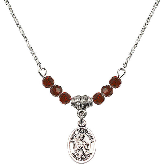 Sterling Silver Saint Eustachius Birthstone Necklace with Garnet Beads - 9356