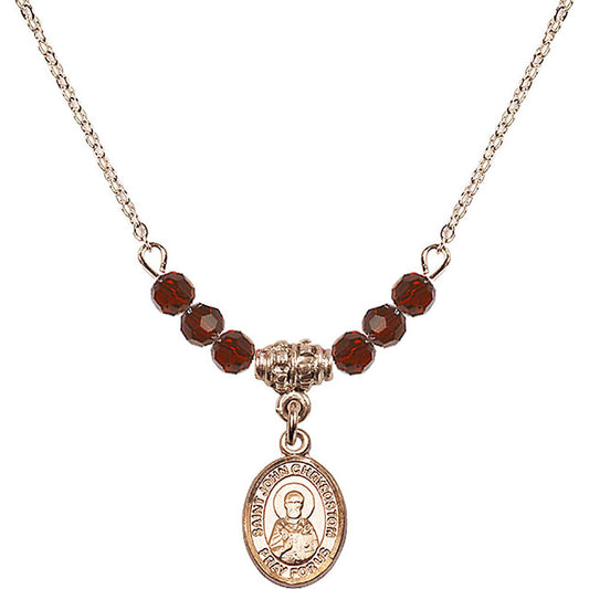 14kt Gold Filled Saint John Chrysostom Birthstone Necklace with Garnet Beads - 9357