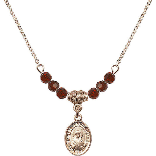 14kt Gold Filled Saint John Licci Birthstone Necklace with Garnet Beads - 9358