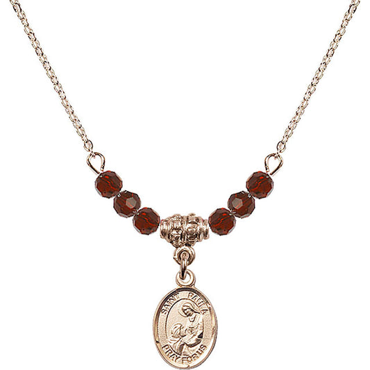 14kt Gold Filled Saint Paula Birthstone Necklace with Garnet Beads - 9359