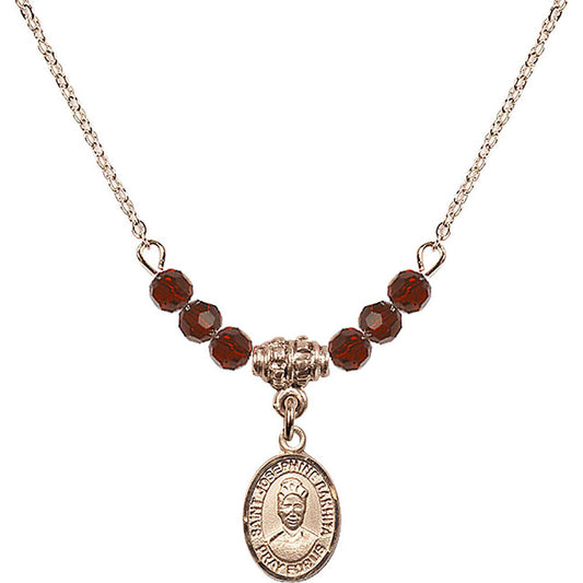 14kt Gold Filled Saint Josephine Bakhita Birthstone Necklace with Garnet Beads - 9360