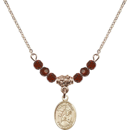 14kt Gold Filled Saint Edwin Birthstone Necklace with Garnet Beads - 9361