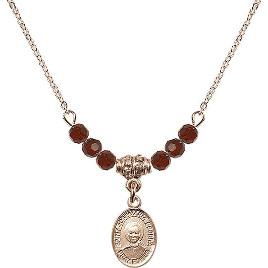 14kt Gold Filled Saint Josemaria Escriva Birthstone Necklace with Garnet Beads - 9362