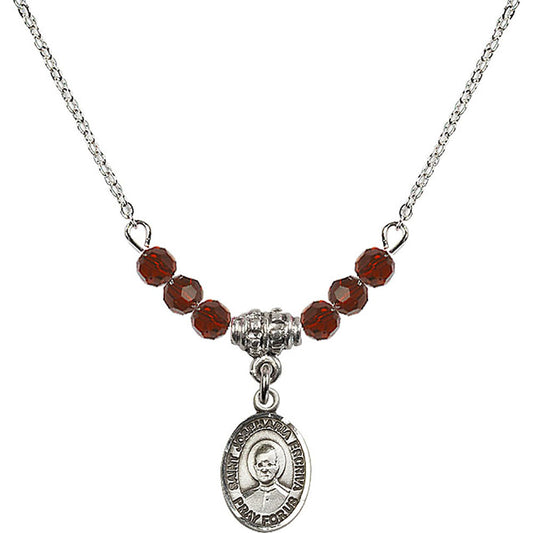 Sterling Silver Saint Josemaria Escriva Birthstone Necklace with Garnet Beads - 9362