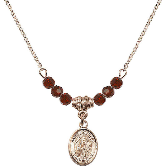14kt Gold Filled Saint Polycarp of Smyrna Birthstone Necklace with Garnet Beads - 9363
