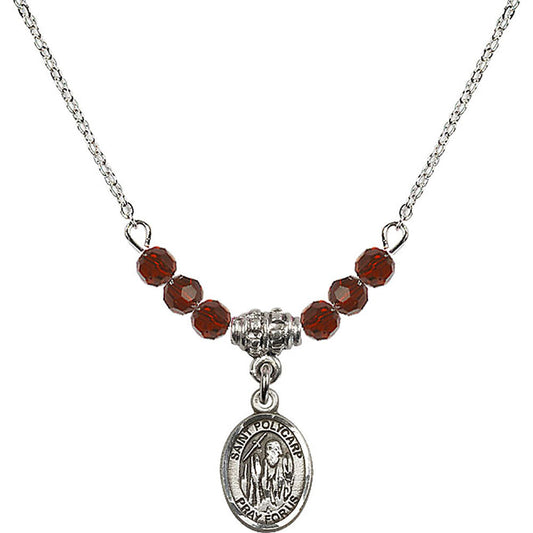 Sterling Silver Saint Polycarp of Smyrna Birthstone Necklace with Garnet Beads - 9363