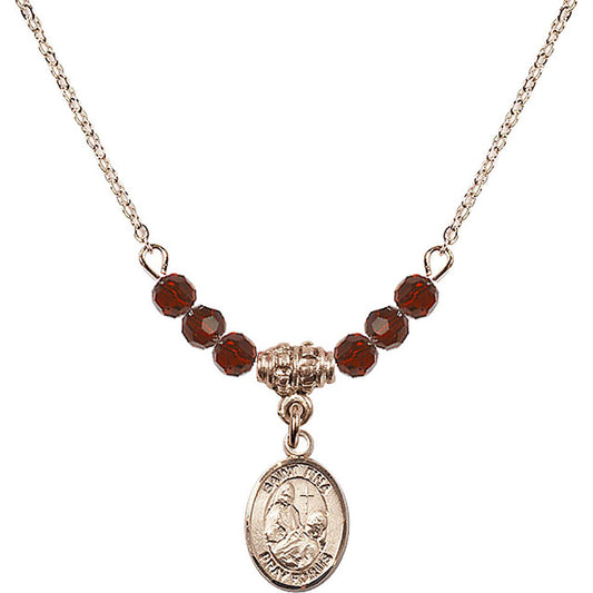 14kt Gold Filled Saint Fina Birthstone Necklace with Garnet Beads - 9364
