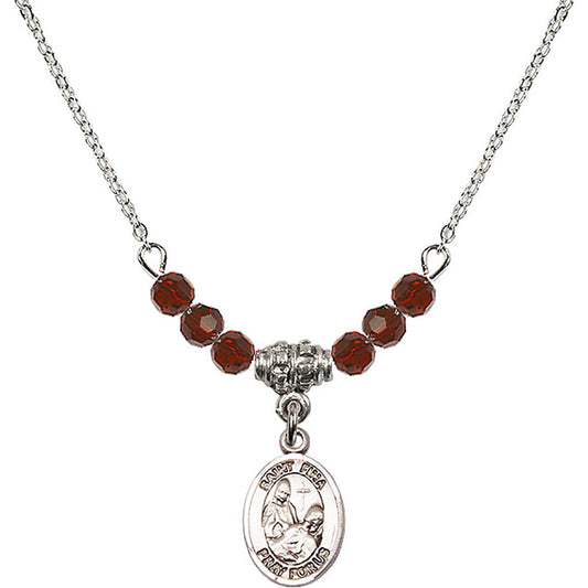 Sterling Silver Saint Fina Birthstone Necklace with Garnet Beads - 9364