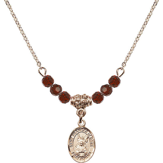 14kt Gold Filled Saint Frances of Rome Birthstone Necklace with Garnet Beads - 9365