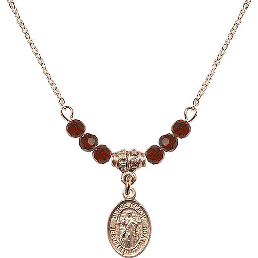 14kt Gold Filled Divine Mercy Birthstone Necklace with Garnet Beads - 9366