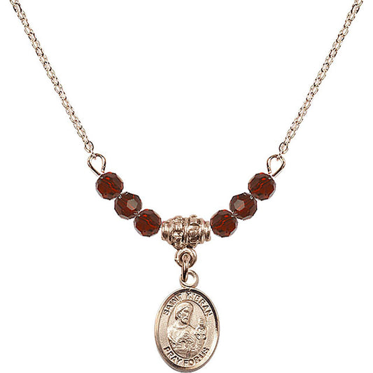 14kt Gold Filled Saint Kieran Birthstone Necklace with Garnet Beads - 9367