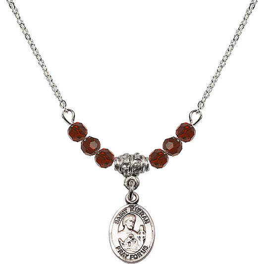 Sterling Silver Saint Kieran Birthstone Necklace with Garnet Beads - 9367