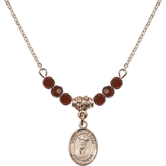 14kt Gold Filled Saint Philip Neri Birthstone Necklace with Garnet Beads - 9369