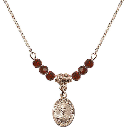 14kt Gold Filled Saint John Berchmans Birthstone Necklace with Garnet Beads - 9370